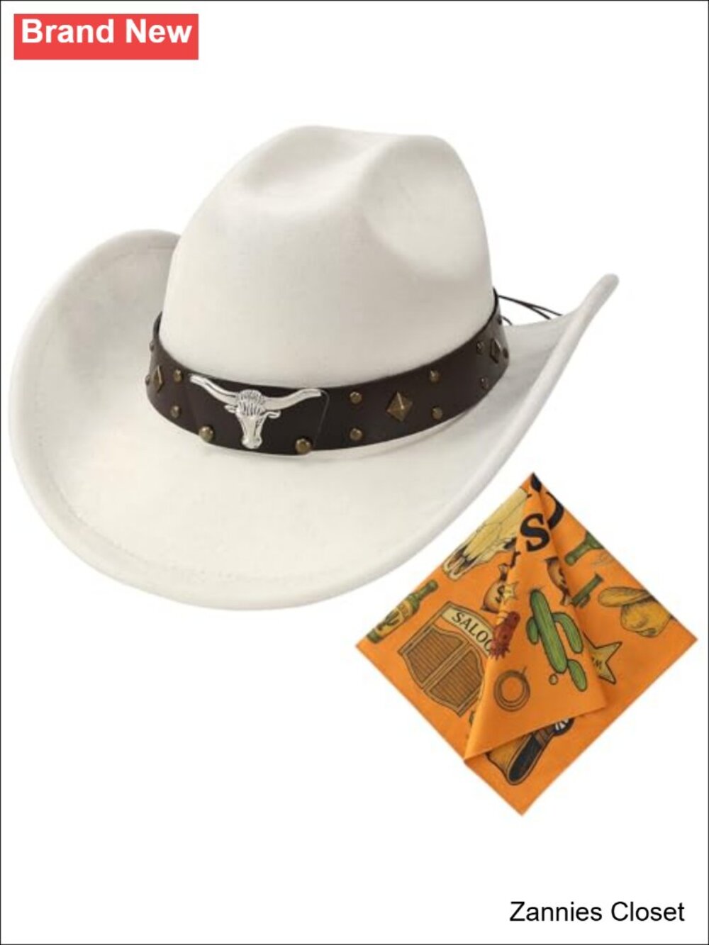 🤠 Men's Cowboy Hat & Bandana Set Western Wide Brim Rodeo Hat
